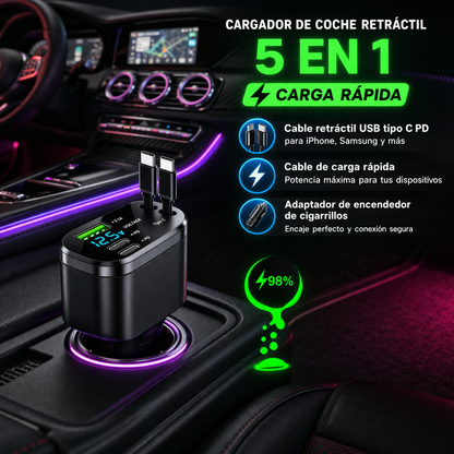 Cargador 5 en 1 Carga Rápida Retractil Antipérdidas