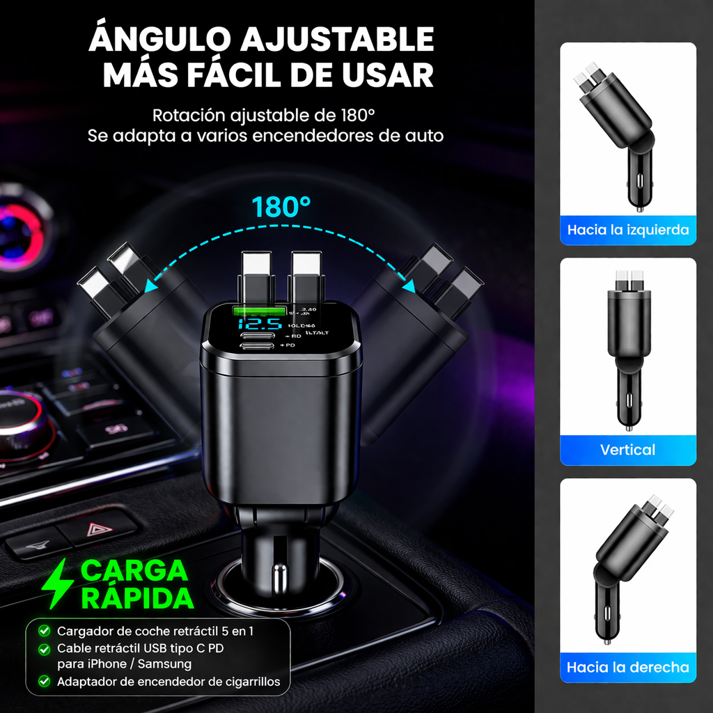 Cargador 5 en 1 Carga Rápida Retractil Antipérdidas