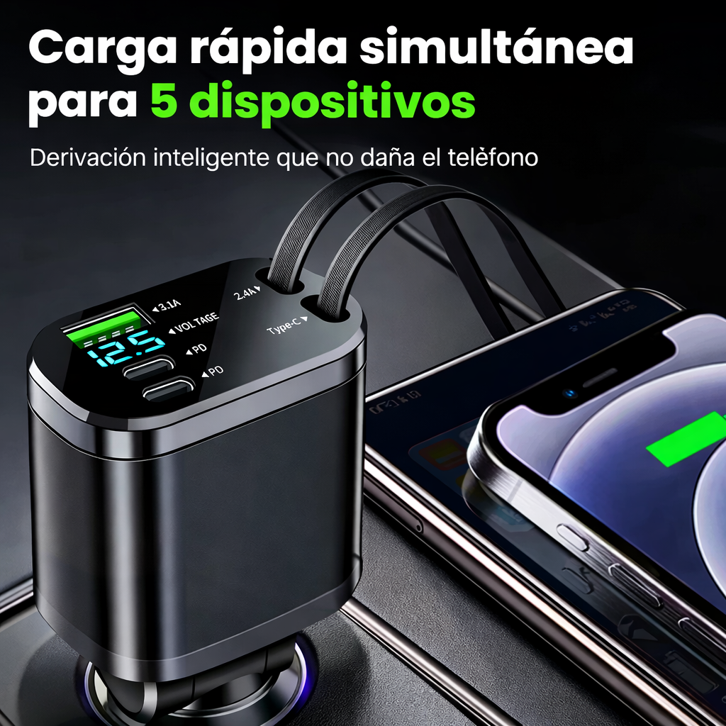 Cargador 5 en 1 Carga Rápida Retractil Antipérdidas